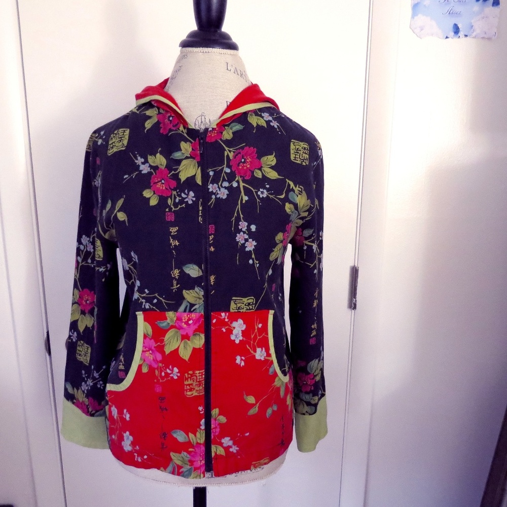 Anne Carson Silk Asian Hoodie Zip-up Small